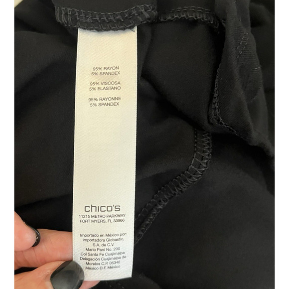 Chicos Asymmetric Hem Crochet Neckline Maxi Dress Black Stretch Size 3/US XL - Picture 9 of 10